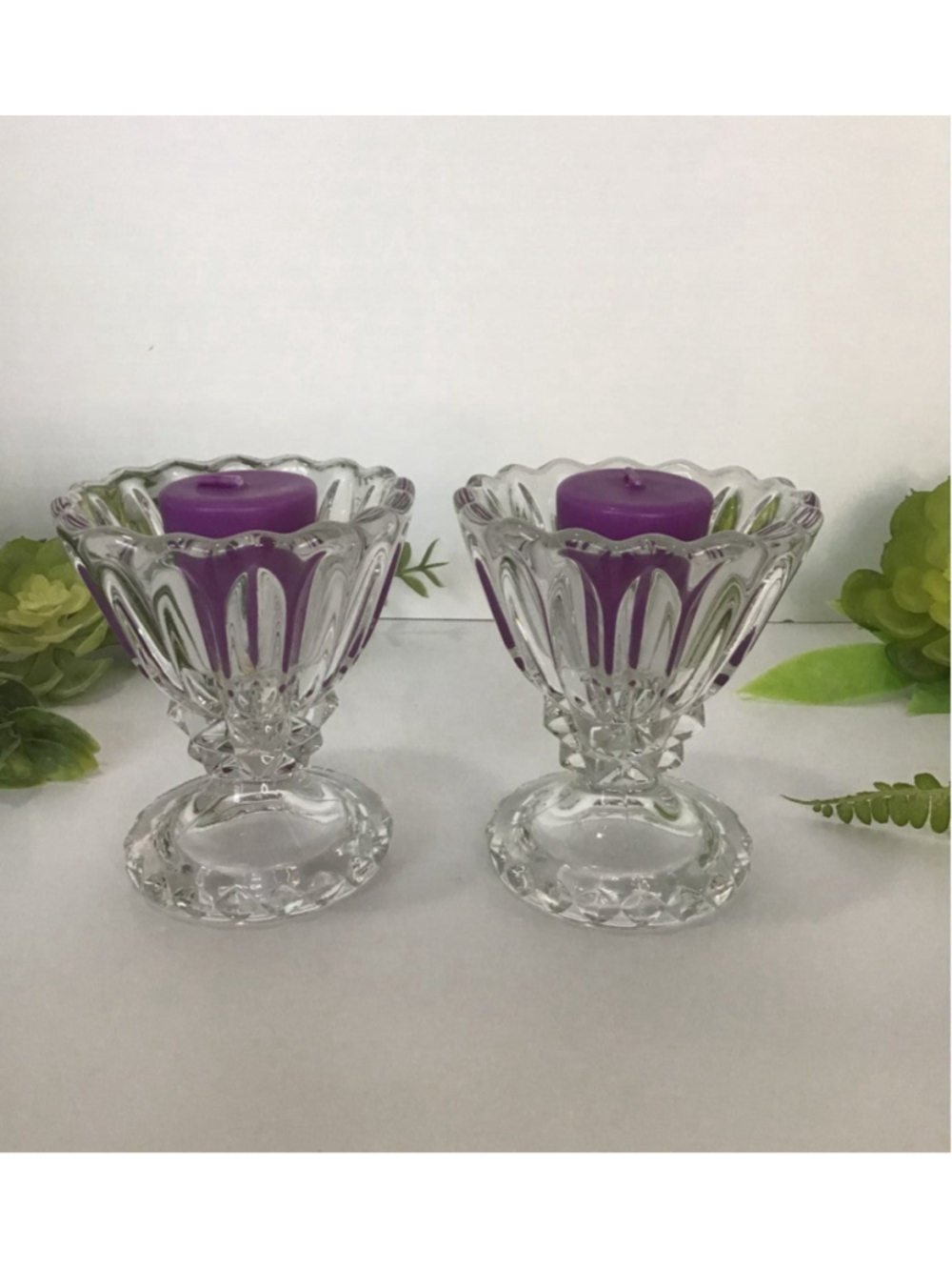 Vintage Indiana Glass Votive Candle Holders Set of 2